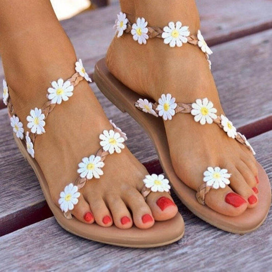 Daisy Open Toe Flat Sandals - Hovatok