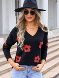 Angel Wings Flower V-Neck Long Sleeve Sweater - Hovatok