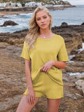 Round Neck Short Sleeve Top and Shorts Sweater Set - Hovatok