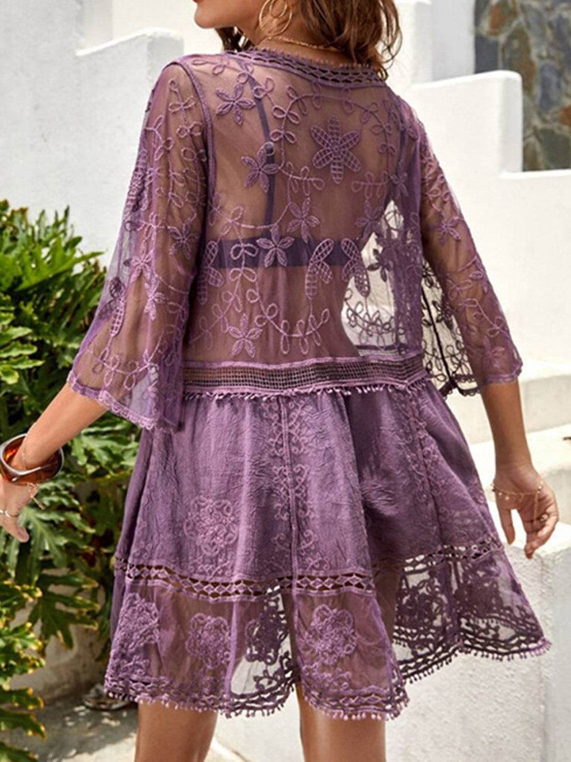 Lace Detail Plunge Cover-Up Dress - Hovatok