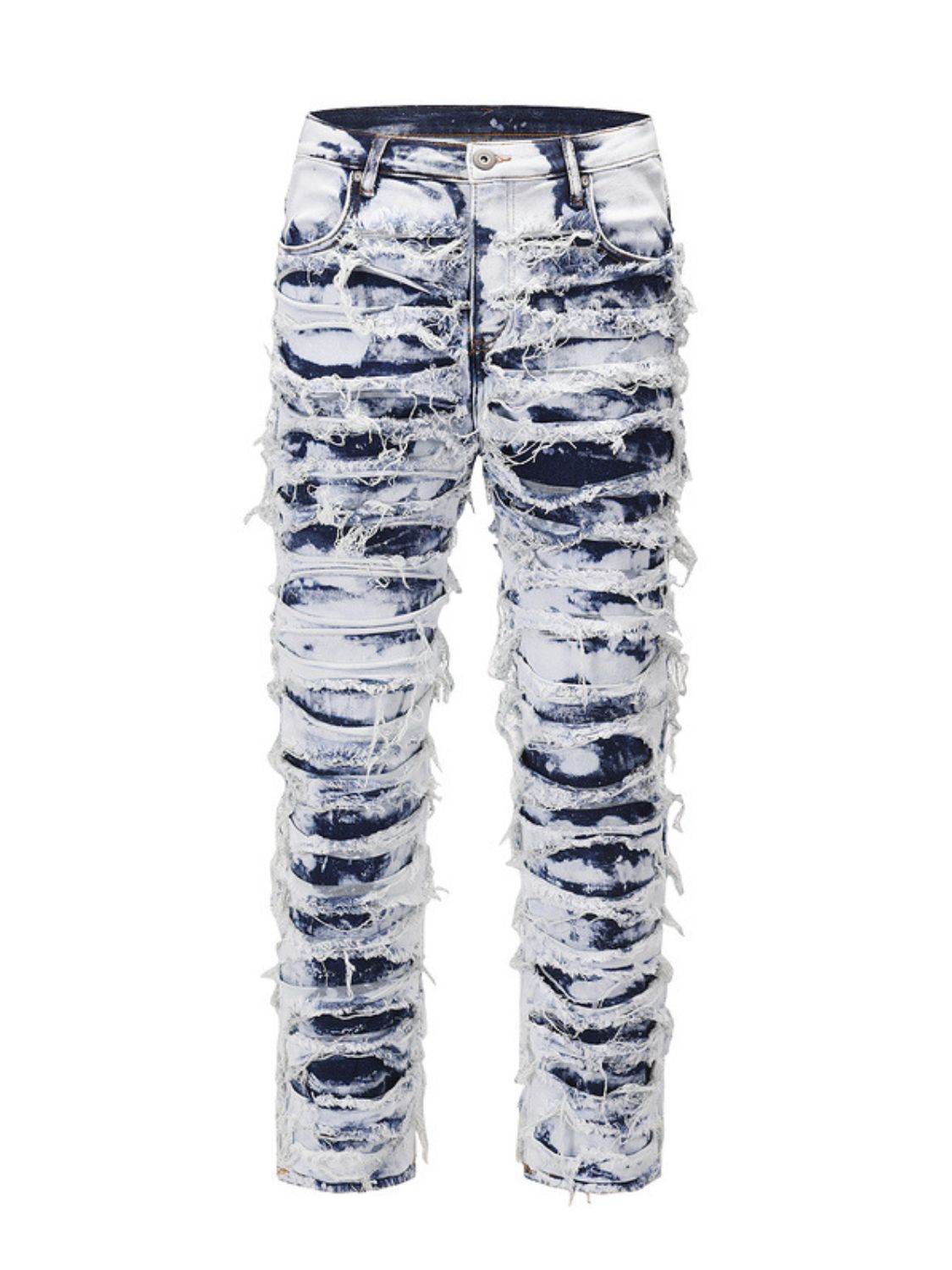 Men's Distressed Raw Hem Straight Jeans - Hovatok