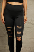 Wide Waistband Distressed Slim Fit Leggings - Hovatok