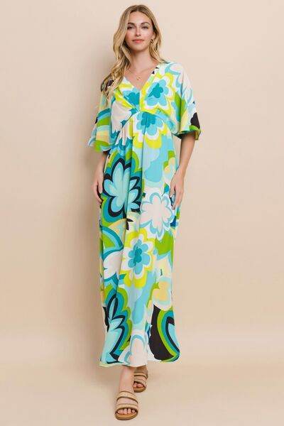 ODDI Floral Printed Slit Maxi Dress - Hovatok