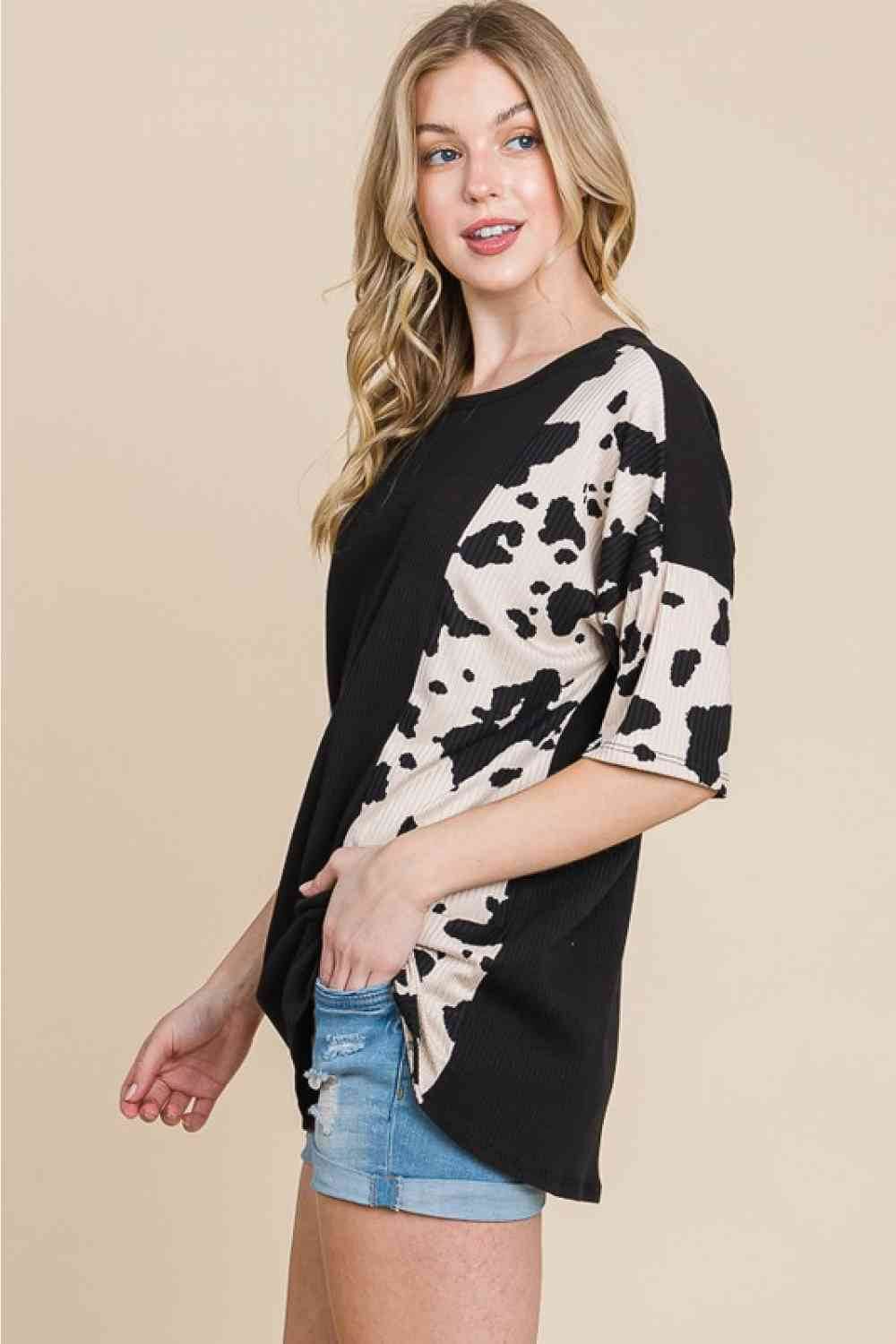 BOMBOM Rodeo Love Ribbed Animal Contrast Tee - Hovatok