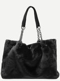 Faux Fur Solid Color Tote Bag - Hovatok