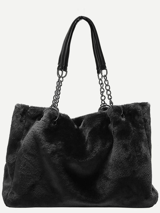Faux Fur Solid Color Tote Bag - Hovatok