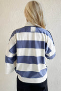 Oh Pima Cotton Wash Striped Half Zip Mock Neck Long Sleeve Top - Hovatok