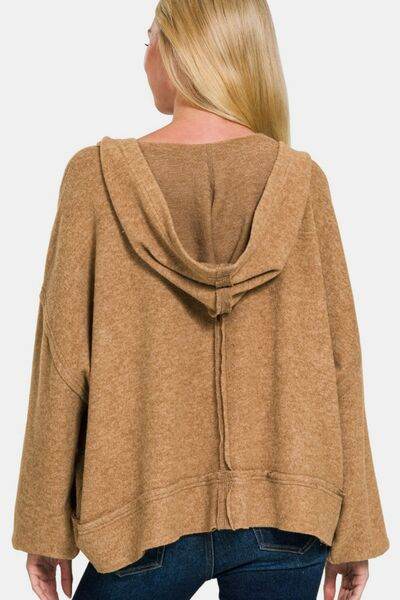 Zenana Brushed Hacci Exposed Seam Hoodie - Hovatok