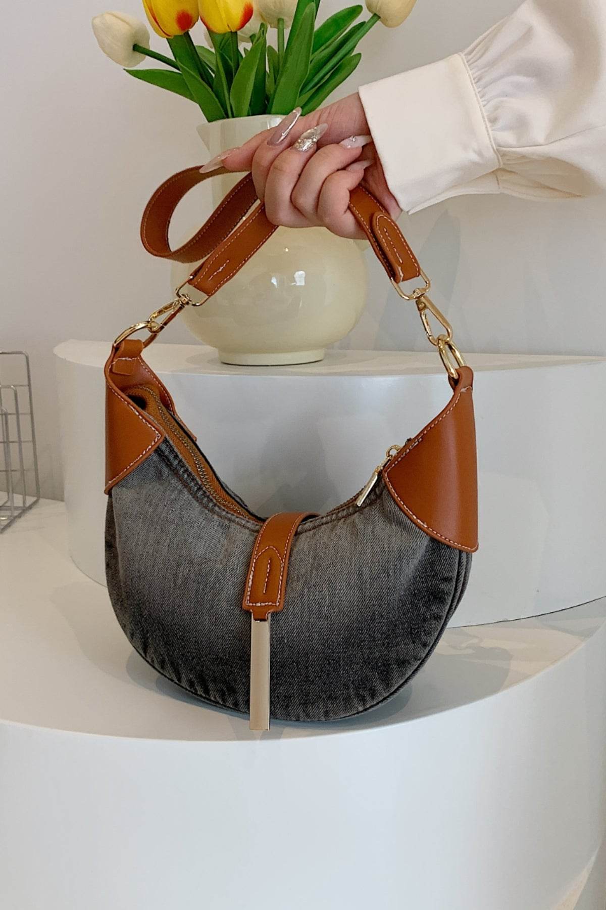 Contrast Denim Shoulder Bag - Hovatok