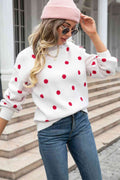 Angel Wings Woven Right Polka Dot Round Neck Dropped Shoulder Sweater - Hovatok