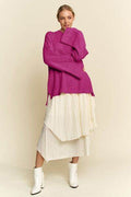 Davi & Dani High-Low Round Neck Drop Shoulder Sweater - Hovatok