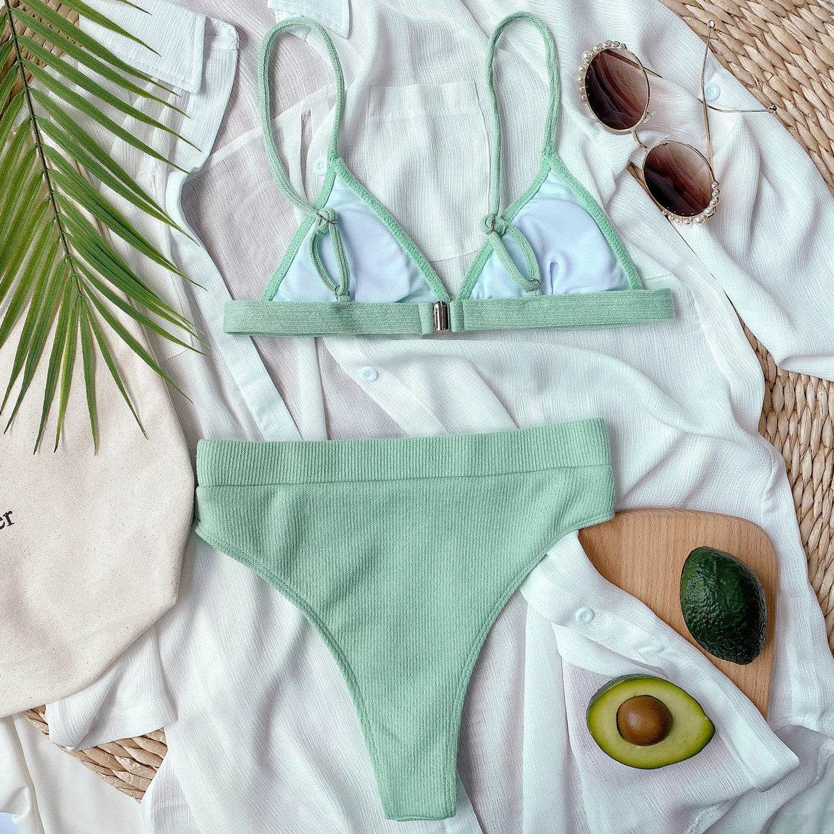Spaghetti Strap Ribbed Bikini Set - Hovatok