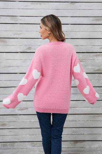 Angel Wings Heart Dropped Shoulder Long Sleeve Sweater - Hovatok