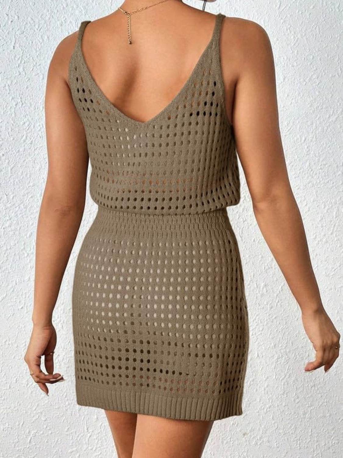 Openwork V-Neck Sleeveless Cover Up Dress - Hovatok