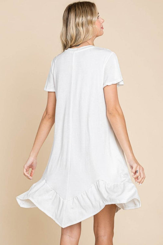 Culture Code Full Size Short Sleeve Ruffled Asymmetric Hem Dress - Hovatok