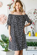 Heimish Full Size Short Sleeve Off Shoulder Animal Mini Dress Plus Size - Hovatok