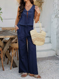 Devine Tied V-Neck Sleeveless Top and Pants Set - Hovatok