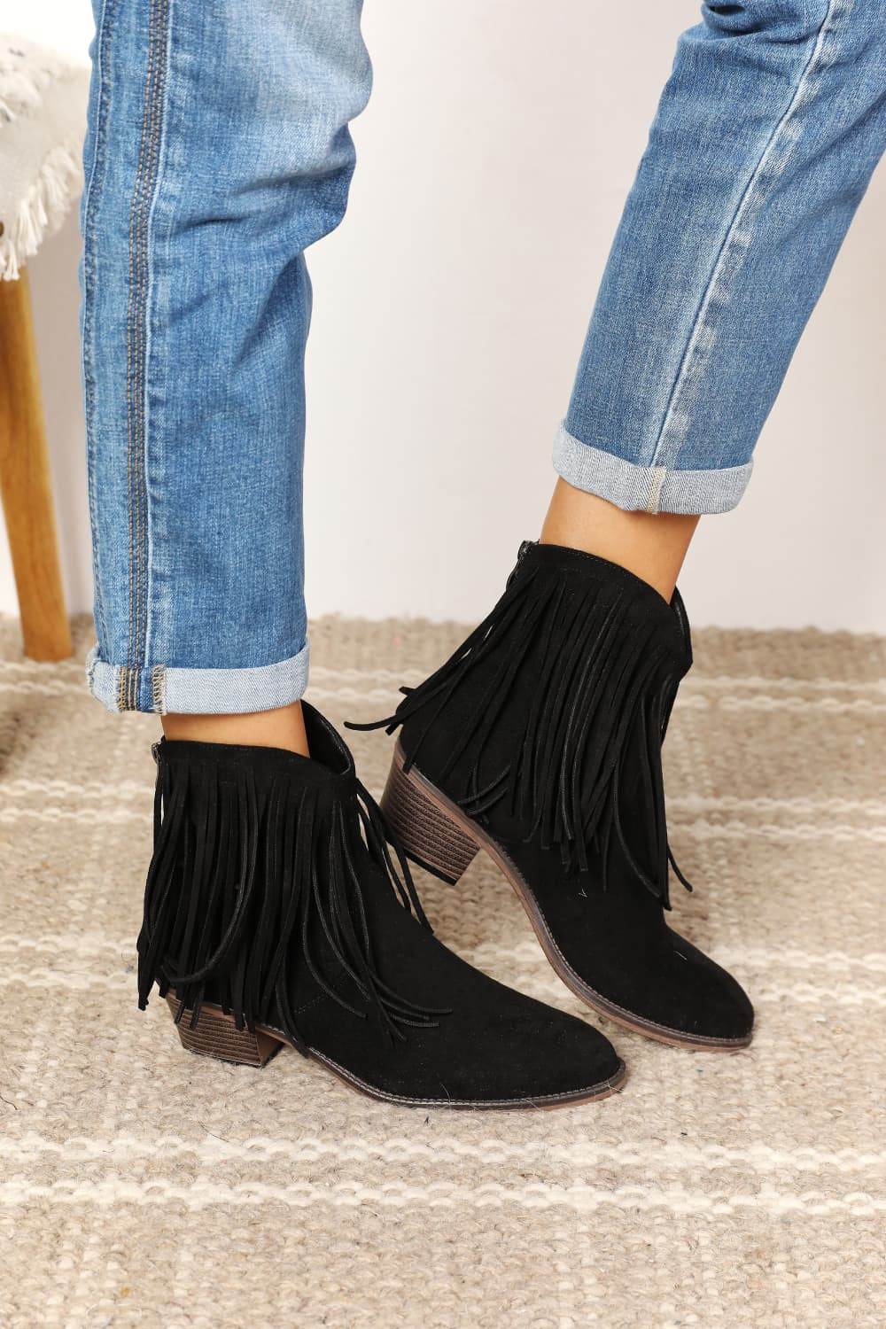 Legend Women's Fringe Cowboy Western Ankle Boots - Hovatok