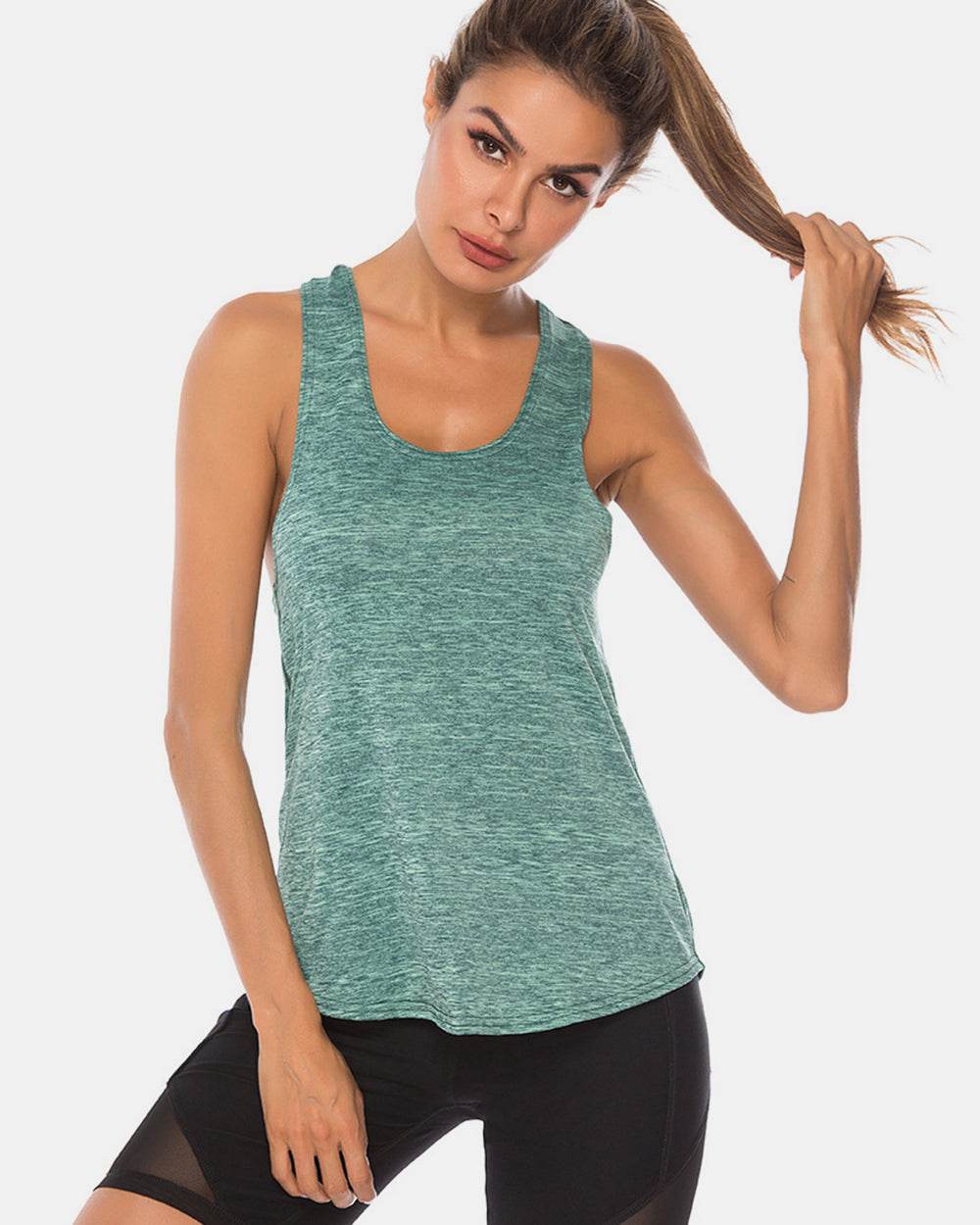Full Size Scoop Neck Wide Strap Active Tank - Hovatok