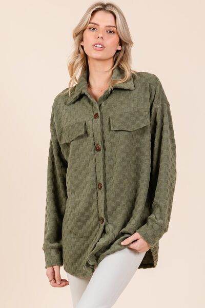 BOMBOM Checkered Button Down Dropped Shoulder Shacket - Hovatok