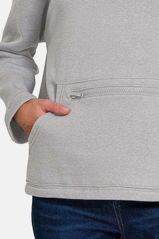 Zenana Turtleneck Half Snap Fleece Sweatshirt - Hovatok