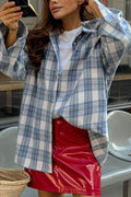 Plaid Button Up Long Sleeve Jacket - Hovatok