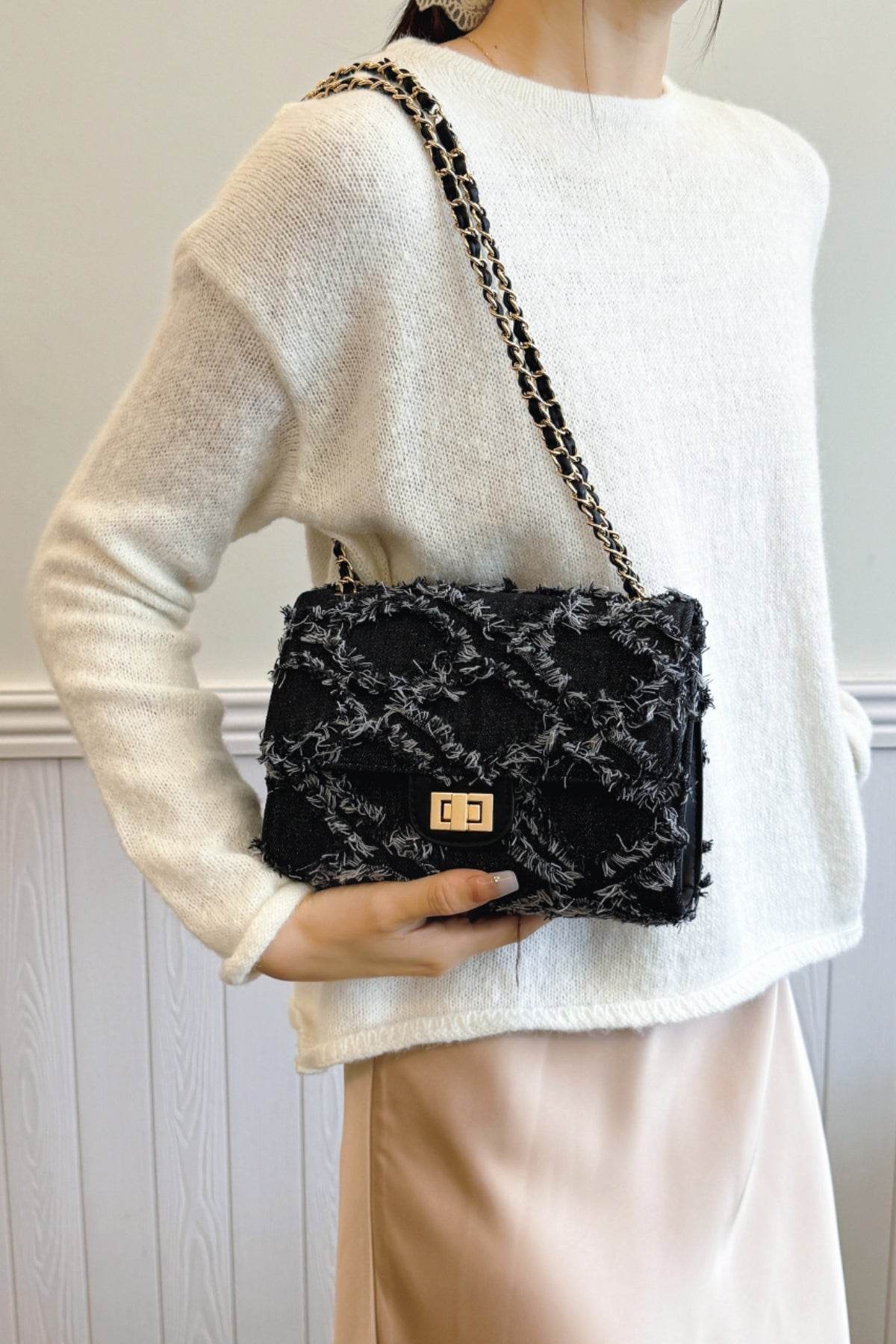 Raw Hem Denim Crossbody Bag - Hovatok