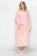 Double Take Full Size Pocketed Hooded Midi Lounge Dress - Hovatok
