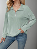 Double Take Striped Half Zip Long Sleeve T-Shirt - Hovatok
