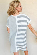 Oh Full Size Striped Round Neck Short Sleeve Mini Tee Dress - Hovatok