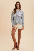 Annie Wear Striped Button Detail Long Sleeve Polo Top - Hovatok