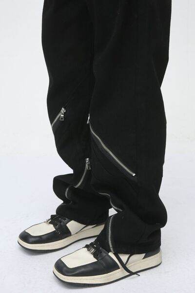 Men's Zip Decor Straight Leg Jeans - Hovatok