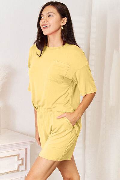 Basic Bae Bamboo Full Size Round Neck Drop Shoulder T-Shirt and Shorts Set - Hovatok