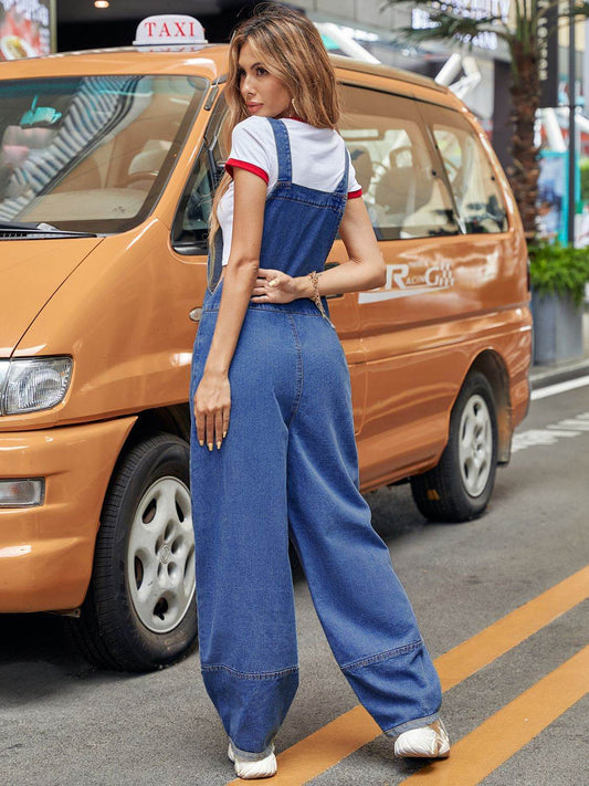 Wide Strap Wide Leg Denim Overalls - Hovatok