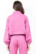 American Bazi Full Size Drawstring Hem Cargo Pocket Cropped Worker Jacket Plus Size - Hovatok