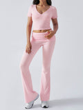 Devine Short Sleeve Top and Bootcut Legging Set - Hovatok