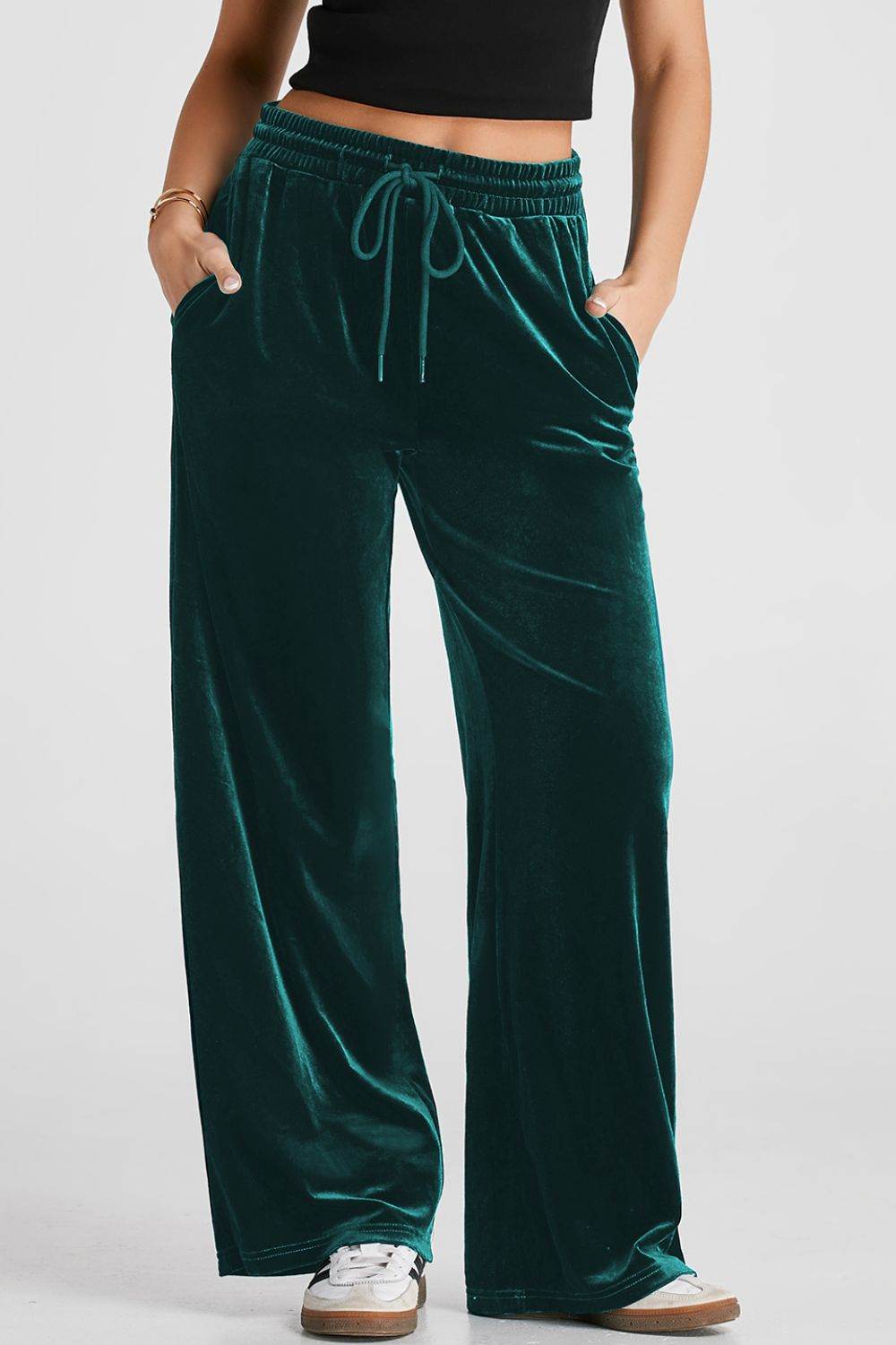Drawstring Waist Wide Leg Active Pants - Hovatok
