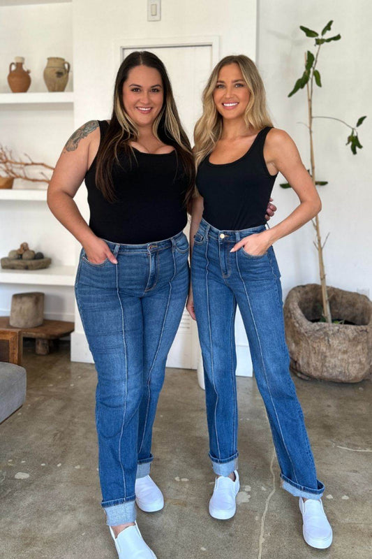 Judy Blue Full Size High Waist Front Seam Detail Straight Jeans - Hovatok