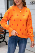 Angel Wings Woven Right Polka Dot Round Neck Dropped Shoulder Sweater - Hovatok