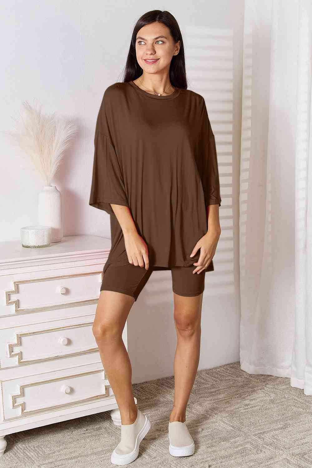 Basic Bae Full Size Soft Rayon Three-Quarter Sleeve Top and Shorts Set - Hovatok
