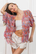 BiBi Open Front Fringed Crop Knit Cardigan - Hovatok