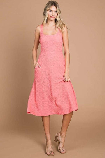 Culture Code Texture Square Neck Tank Dress with Pockets - Hovatok