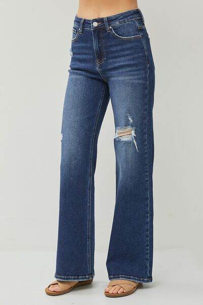 RISEN Full Size High Rise Distressed Wide Leg Jeans - Hovatok