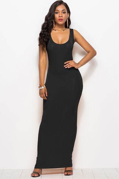 Scoop Neck Wide Strap Maxi Dress - Hovatok