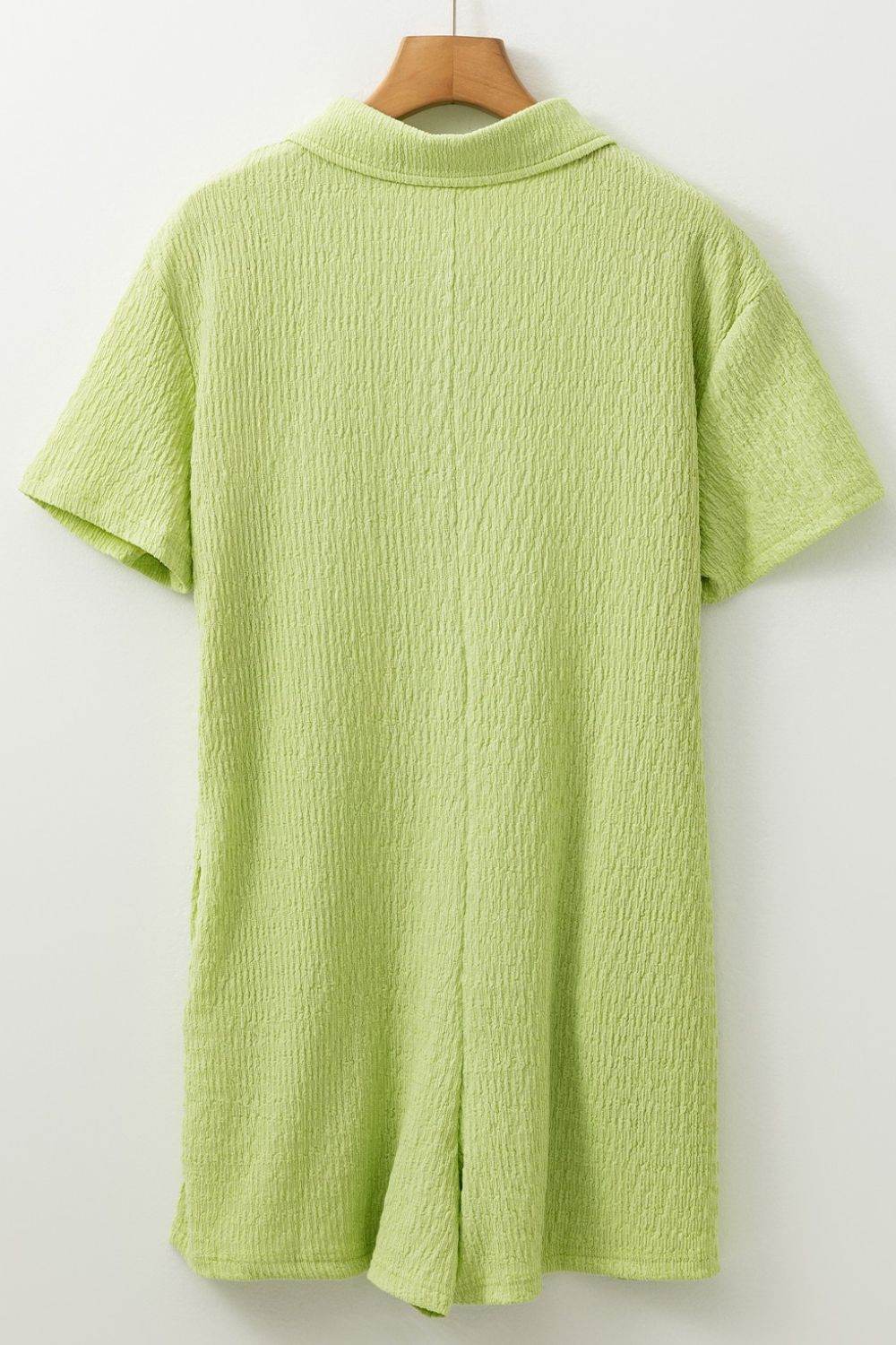 Textured Short Sleeve Patched Pocket Buttoned Romper - Hovatok