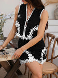 Devine Contrast Lace Vest and Skirt Set - Hovatok