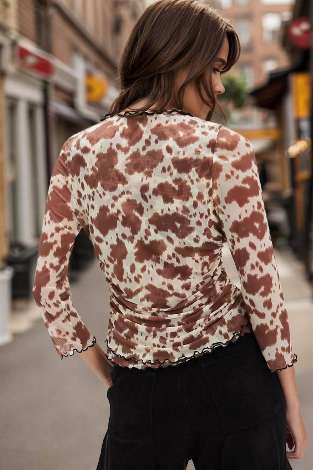Oh Full Size Animal Print Button Down Plunge Top - Hovatok
