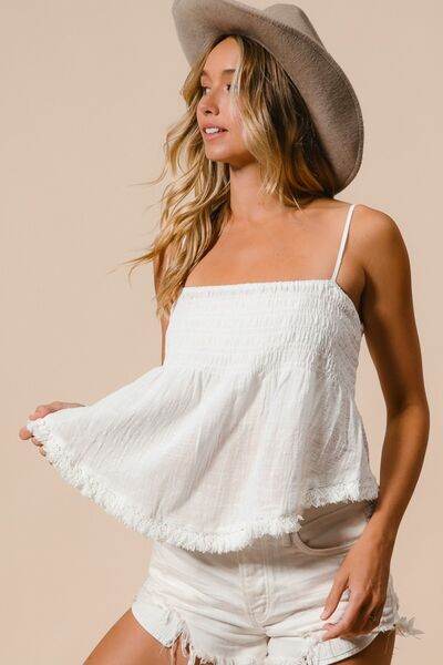 BiBi Fringed Hem Smocked Cami - Hovatok