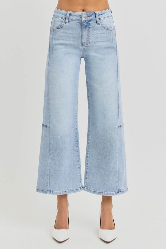 RISEN Full Size High Rise Seamed Detail Wide Leg Crop Jeans - Hovatok
