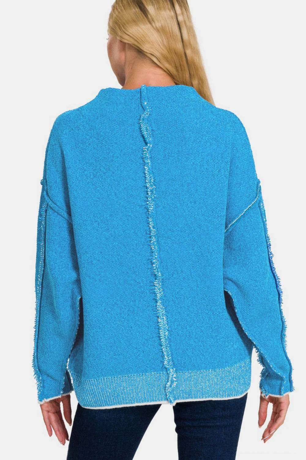 Zenana Exposed Seam Mock Neck Long Sleeve Sweater - Hovatok